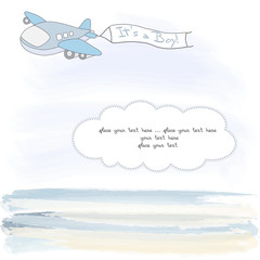 baby boy announcement card with airplane