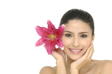 girl holding flower in her hands border