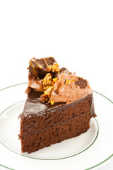 chocolate cake on white background