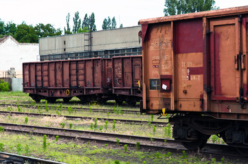 Fototapeta na wymiar Old trains in a trainyard