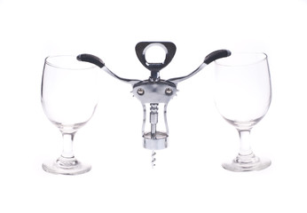 wine opener and glasses