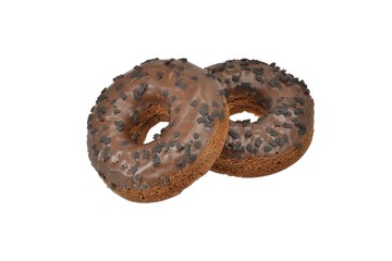 Selection of chocolate chip doughnuts on white background