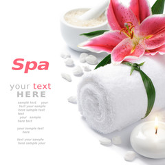 Spa setting with lily flower