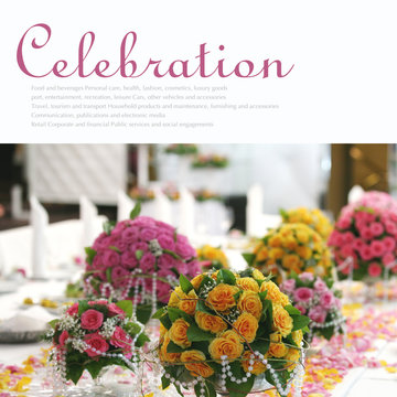 banquet table  decorated with flowers. Copy space