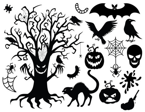 Collection of silhouettes for the halloween .