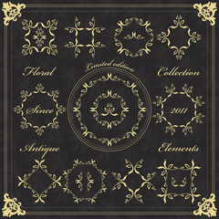 Vintage floral frames and elements illustration collection