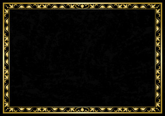 vector black grunge card with golden frame