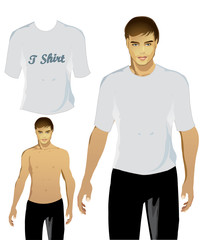 Young Male Wearing Blank T-Shirt/Vector Illustration