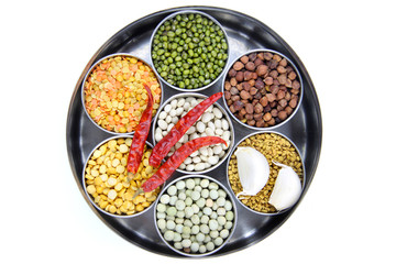 Healthy colorful raw food grains of India