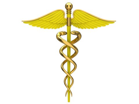 Yellow caduceus medical symbol