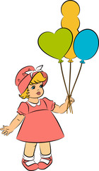 Vintage cartoon little girl. Vector