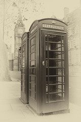 Vintage  image of London phone booths with the Big Ben