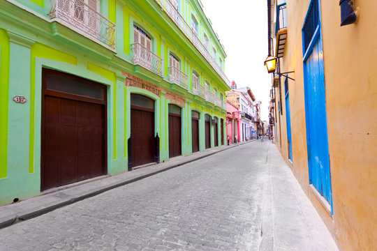 Street in Old Havana sidelined by colorful buildings