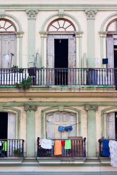 Balconies in an old classic building in Havana