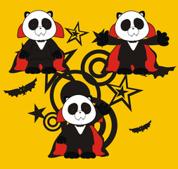 panda bear dracula cartoon set
