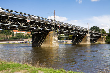 Railway bridge over the Elbe river in Meissen city