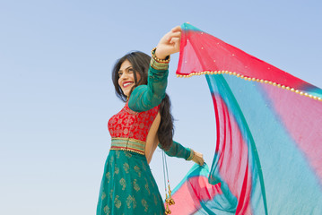 Mixed race woman in traditional Indian clothing