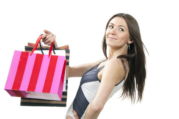 Pretty woman with colorful shopping bags