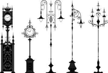 Old-fashioned street lanterns and clocks - 35046133
