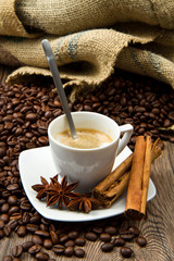Coffee cup with anise and cinnamon
