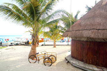 tropical wood hut palapa in Cancun Mexico