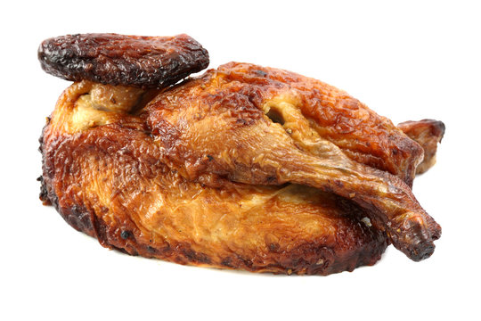 roasted chicken isolated in white background
