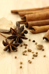 Chinese herbal medicine on wood background