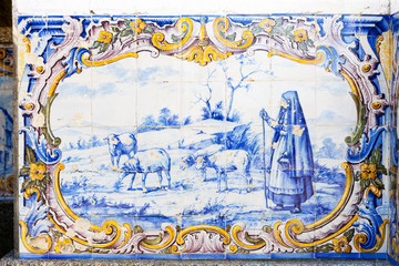 tiles (azulejos) at railway station of Duas Igrejas, Portugal