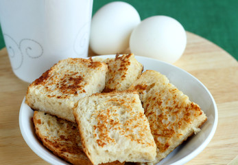 Breakfast with toasts and eggs