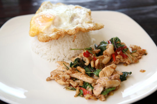 Rice with Basil pork chicken and fired egg on top