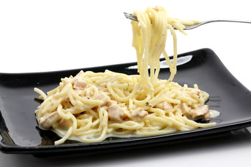 Spaghetti Carbonara on white background