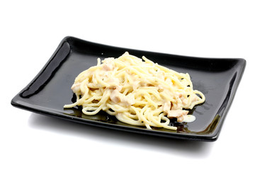 Spaghetti Carbonara on white background