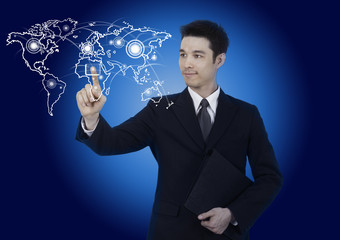 business man with graph of world map