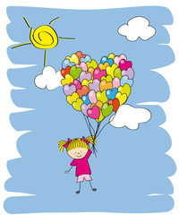 niña volando en globo