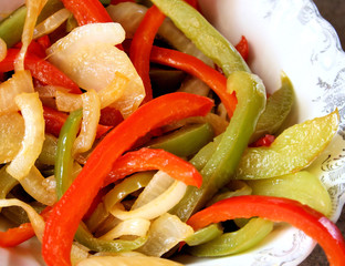 Sauteed green peppers, red peppers and onions