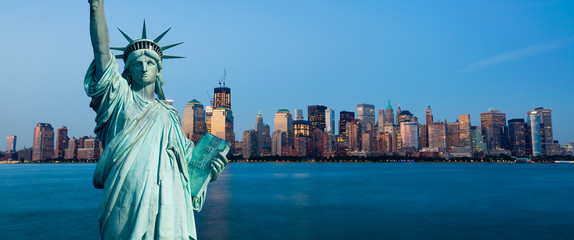 New York Manhattan statue de la Liberté - obrazy, fototapety, plakaty