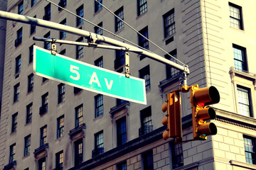 New York 5th Avenue, traffic sign seen from the Central Park