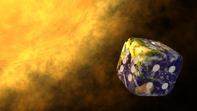 Sun and planet Earth with clouds as dice