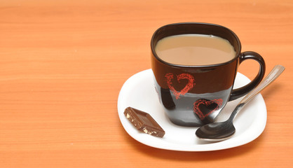 Black hot coffee cup with chocolate