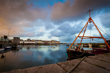 Harbor of Galway City at Sunset.