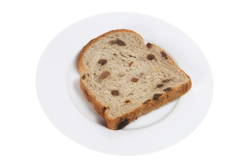 Fototapeta na wymiar Slice of Raisin Bread on Plate