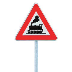 Railroad Level Crossing Sign without barrier or gate ahead