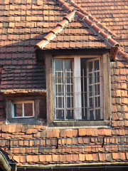 Old wooden windows with grids