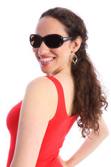 Beautiful happy smiling young woman in sunglasses