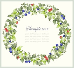 Decorative framework with blackberry and raspberries.