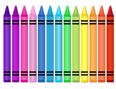 Crayons -Set of crayons displayed in a horizontal spectrum