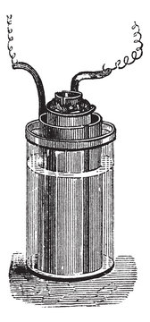 Daniell cell or gravity cell vintage engraving