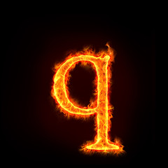 fire alphabets, small letter q