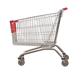 The empty cart for purchases on the white