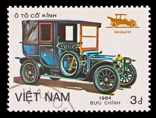 Fototapeta na wymiar VIET NAM - CIRCA 1984: old car BUU CHINH, circa 1984